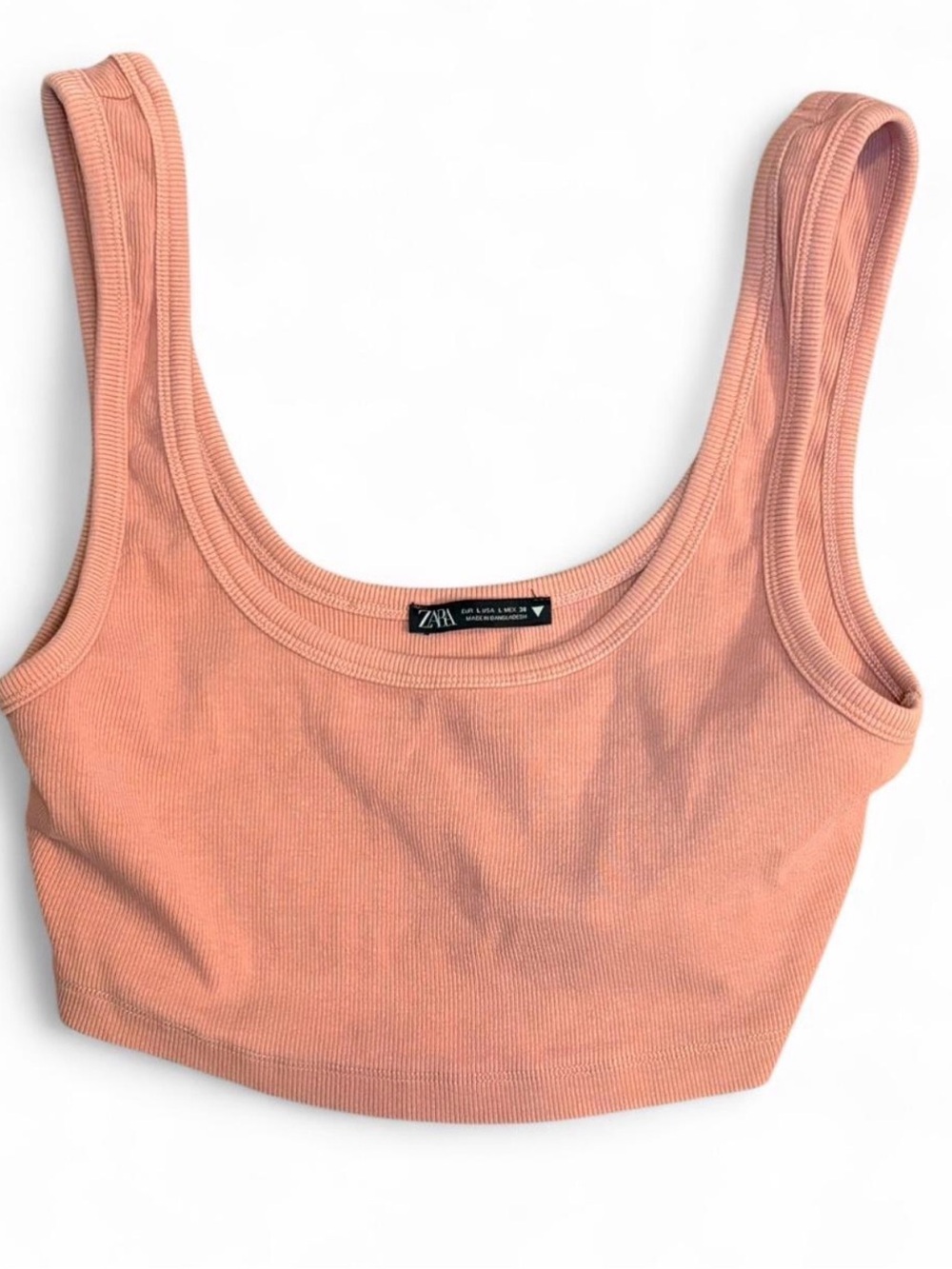 Zara Light  Pink Ribbed Knit Scoop Neck Crop Tank Top Large
